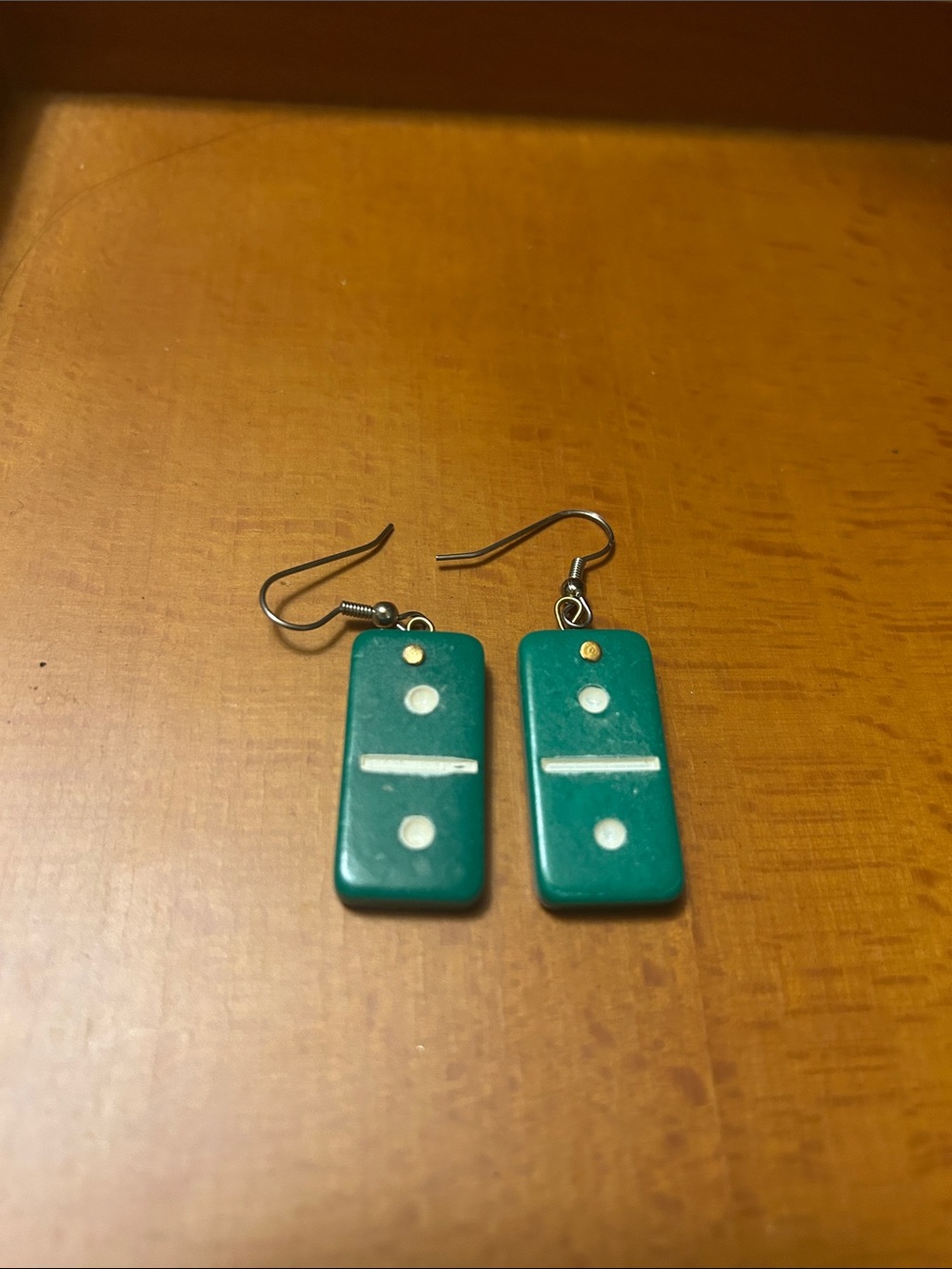 Vintage Teal Green Domino Tile Dangle Earrings